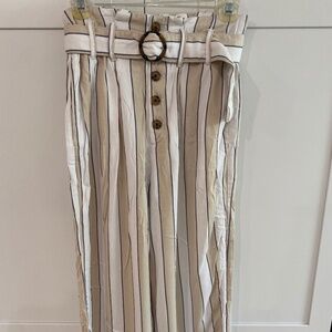 Adorable Striped Wide Leg Belted Pants